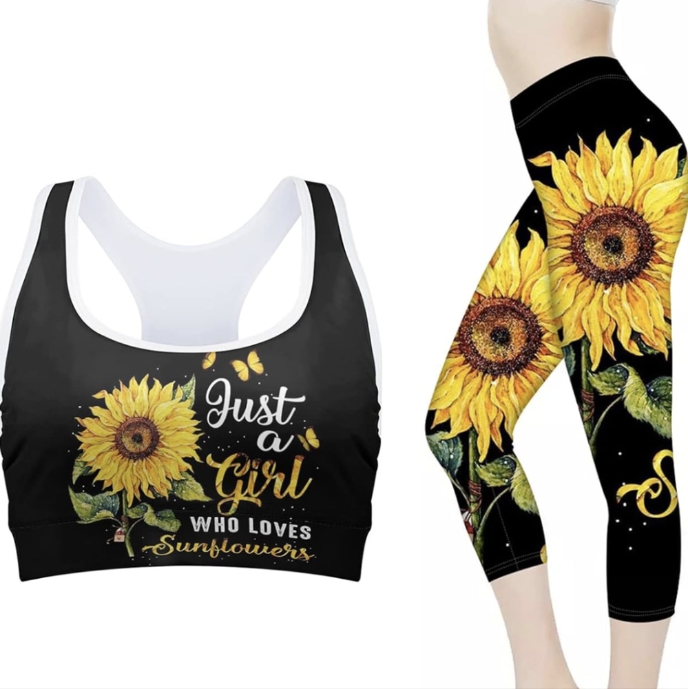 Sunflower Set Sports Bra and Leggings Activewear L